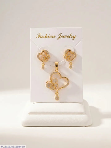 Golden Heart Pendant Earrings Set for Women