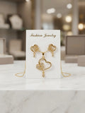 Golden Heart Pendant Earrings Set for Women