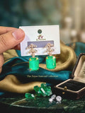 Women Green Crystal Earrings Gold Plated 2 Pcs