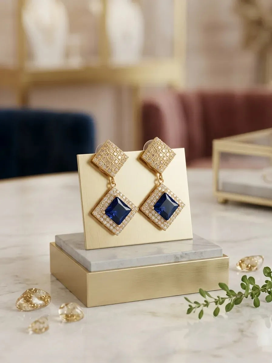 Gold Plated Crystal Earrings for Women 2 Pcs