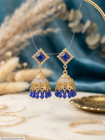 Gold Plated Blue Crystal Jhumka Earrings for Women