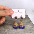 Gold Plated Blue Crystal Jhumka Earrings for Women
