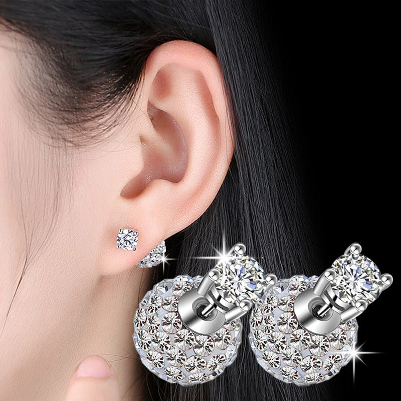 Silver Plated Four Claw Stud Earrings with Zircon Stones
