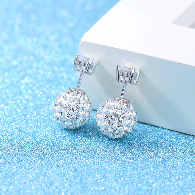 Silver Plated Four Claw Stud Earrings with Zircon Stones