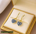 Blue Crystal Drop Earrings Gold Tone Pakistani Women