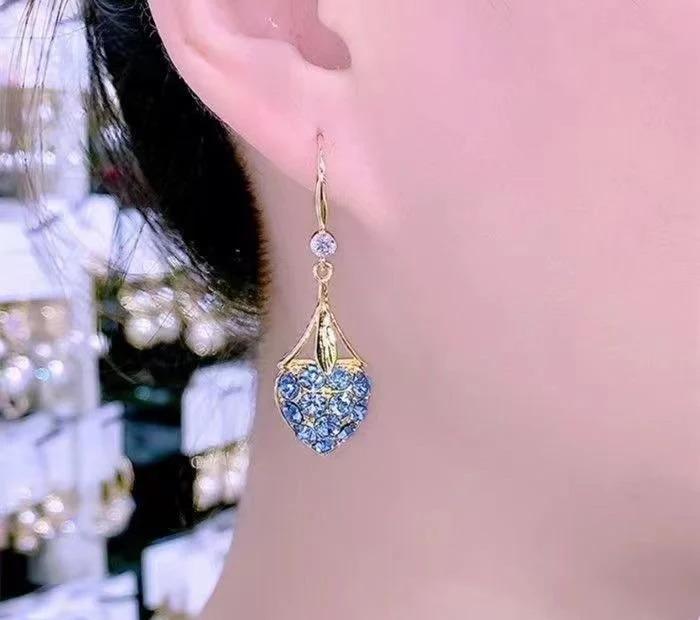 Blue Crystal Drop Earrings Gold Tone Pakistani Women