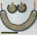 Gold Plated Black Crystal Chocker Set for Weddings & Parties