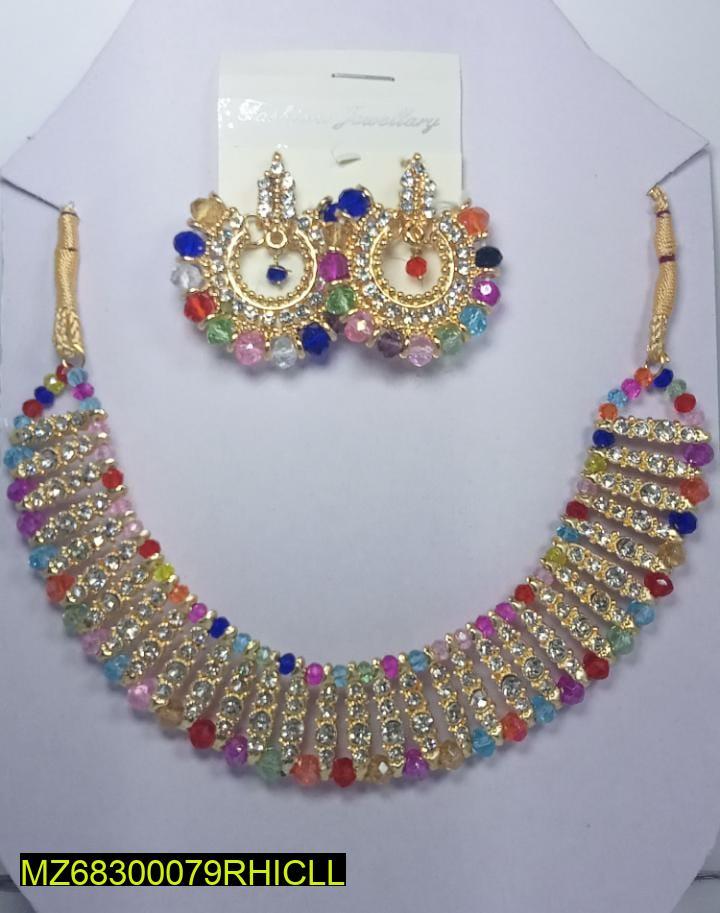 Gold Plated Black Crystal Chocker Set for Weddings & Parties