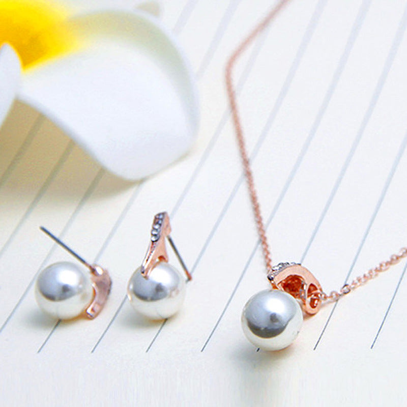 Rose Gold Pearl & Diamond Bridal Necklace Set
