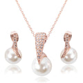 Rose Gold Pearl & Diamond Bridal Necklace Set