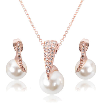 Rose Gold Pearl & Diamond Bridal Necklace Set