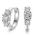 Three Diamond Zircon Earrings White Gold Pakistani Women