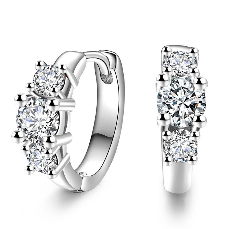 Three Diamond Zircon Earrings White Gold Pakistani Women